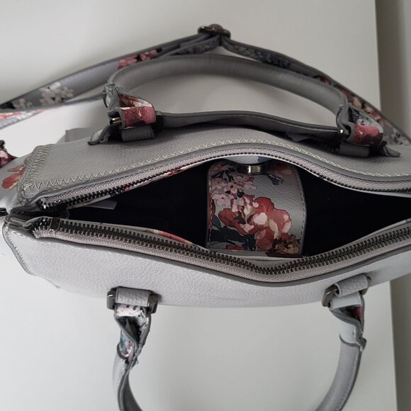 Céline Dion Floral Satchel Bag • Grey Leather • Crossbody/Top Handle - Picture 5 of 11